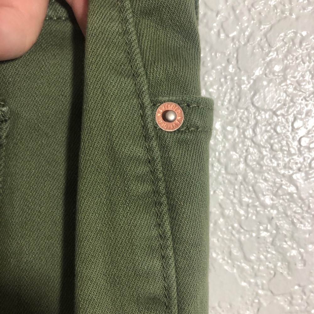 Army Green Raw Hem Straight Leg Mid Rise Jeans 18 - Picture 4 of 7